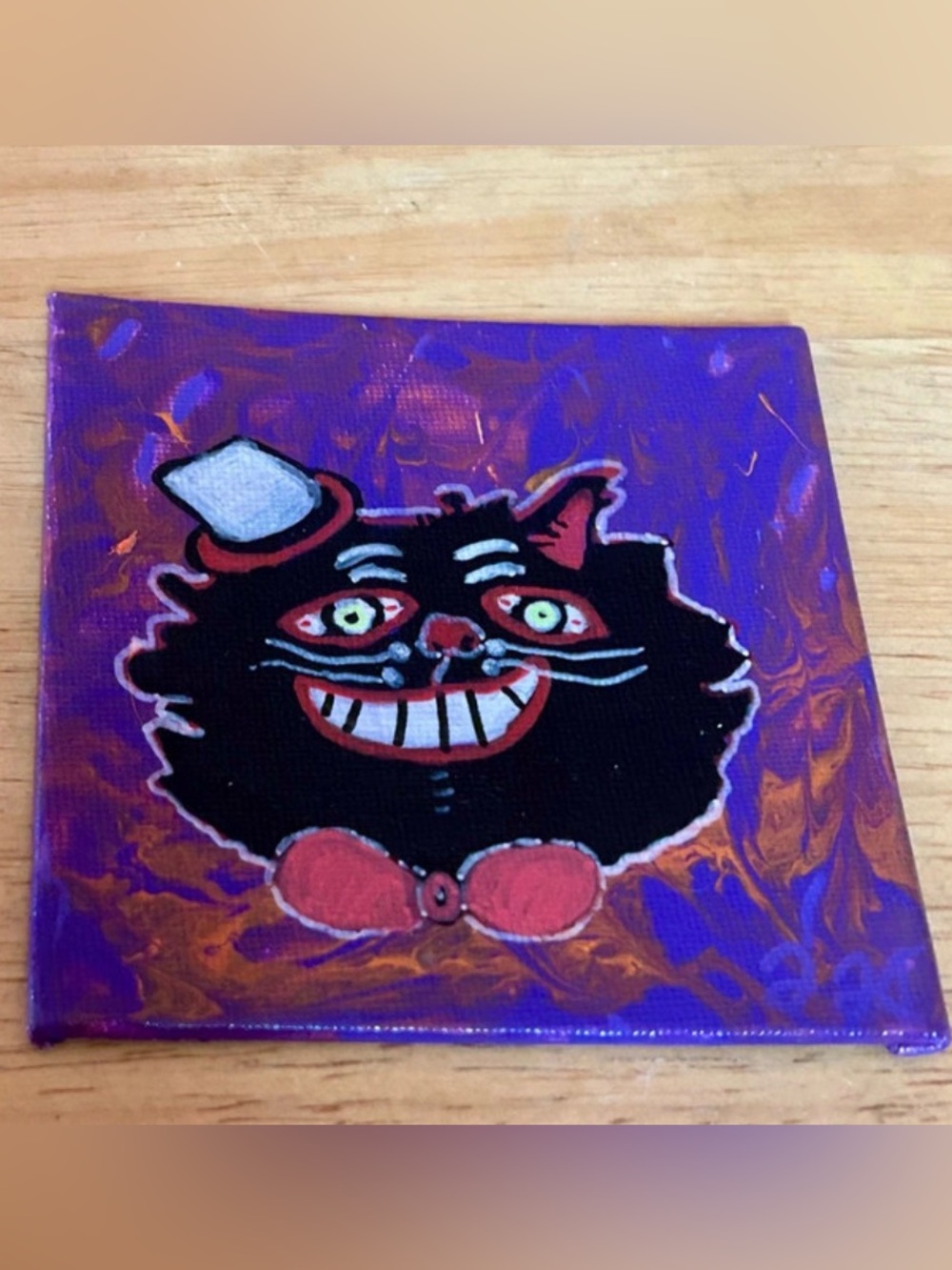 Hand Crafted One aid A Kind Original Black Cat Pop Art with Purple